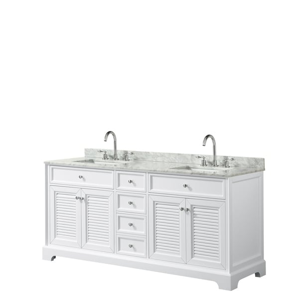 Tamara 72-inch White Double Vanity, Square Sinks, No Mirror