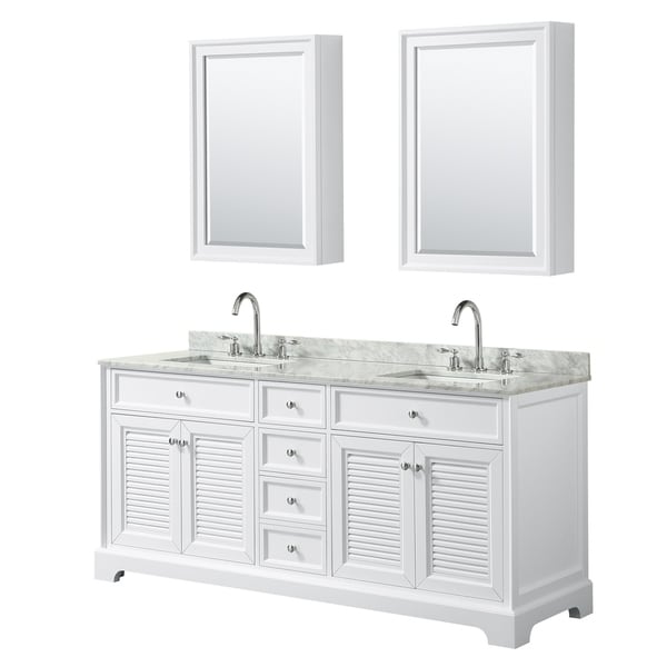 Tamara 72-inch White Double Vanity, Square Sinks, Med Cabs