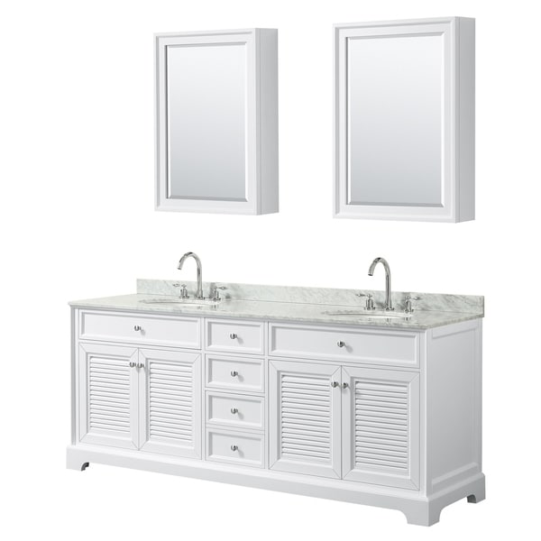 Tamara 80-inch White Double Vanity, Oval Sinks, Med Cabs