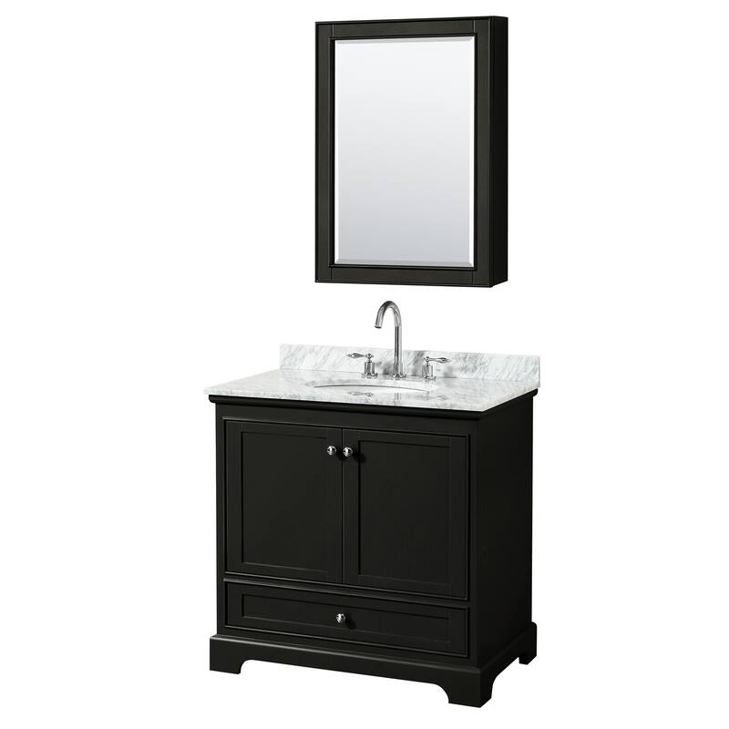 Deborah 36-inch Dark Espresso Single Vanity, Oval Sink, Med Cab