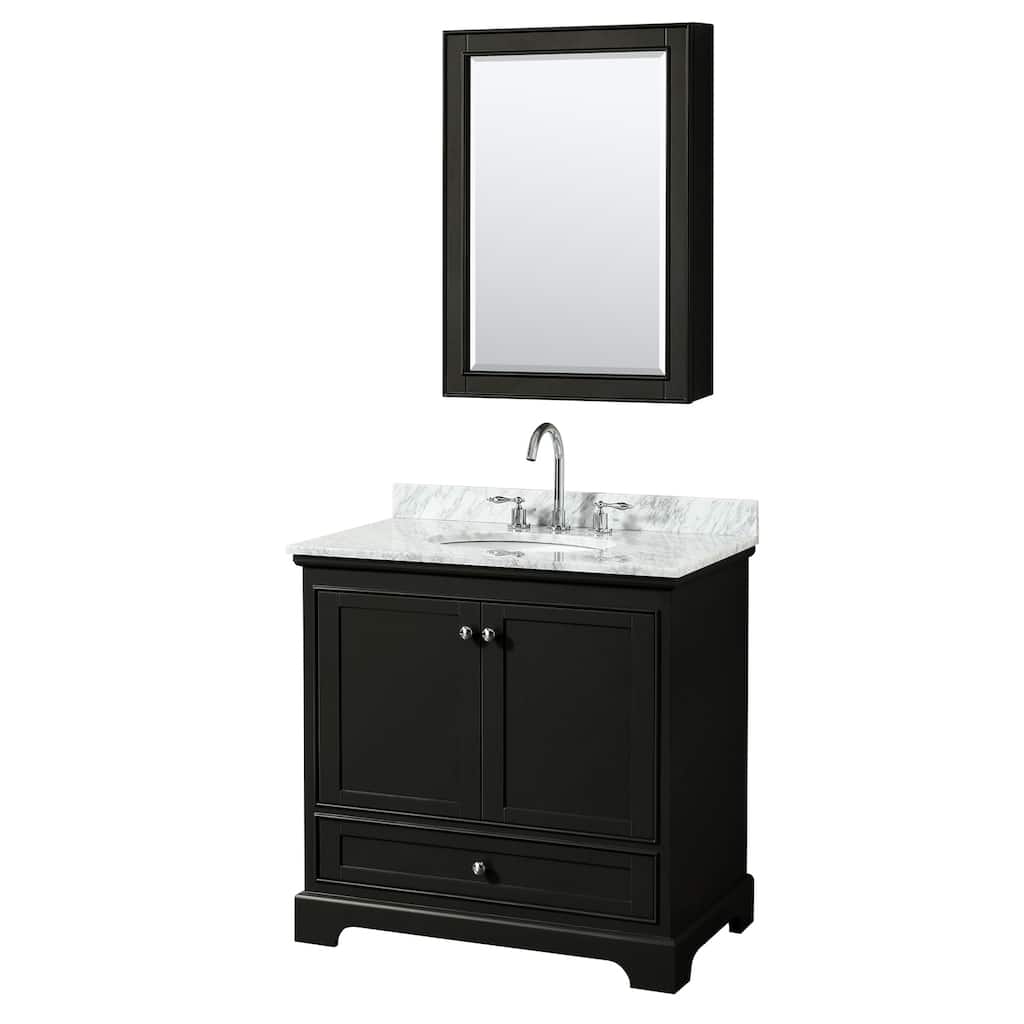 Deborah 36-inch Dark Espresso Single Vanity, Oval Sink, Med Cab