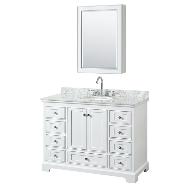 Deborah 48-inch White Single Vanity, Oval Sink, Med Cab