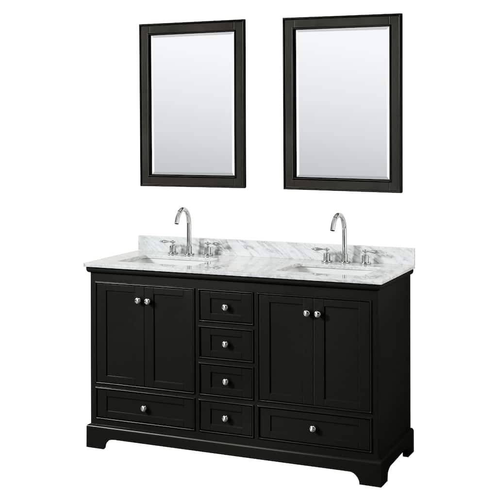Deborah 60-inch Dark Espresso DBL Vanity, Square Sinks,24-inch Mirrors