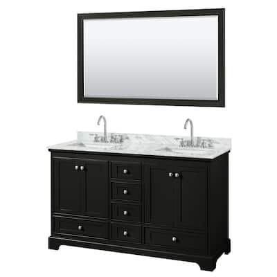 Deborah 60-inch Dark Espresso DBL Vanity, Square Sinks,58-inch Mirror