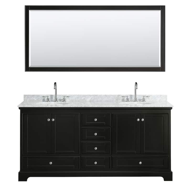 Deborah 72-inch Dark Espresso Double Vanity, Oval Sinks,70-inch Mirror