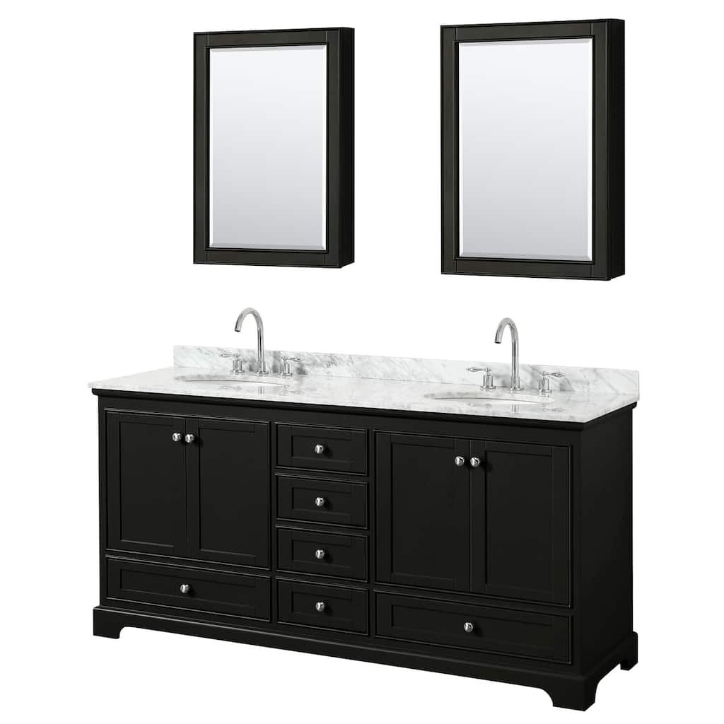 Deborah 72-inch Dark Espresso Double Vanity, Oval Sinks, Med Cabs