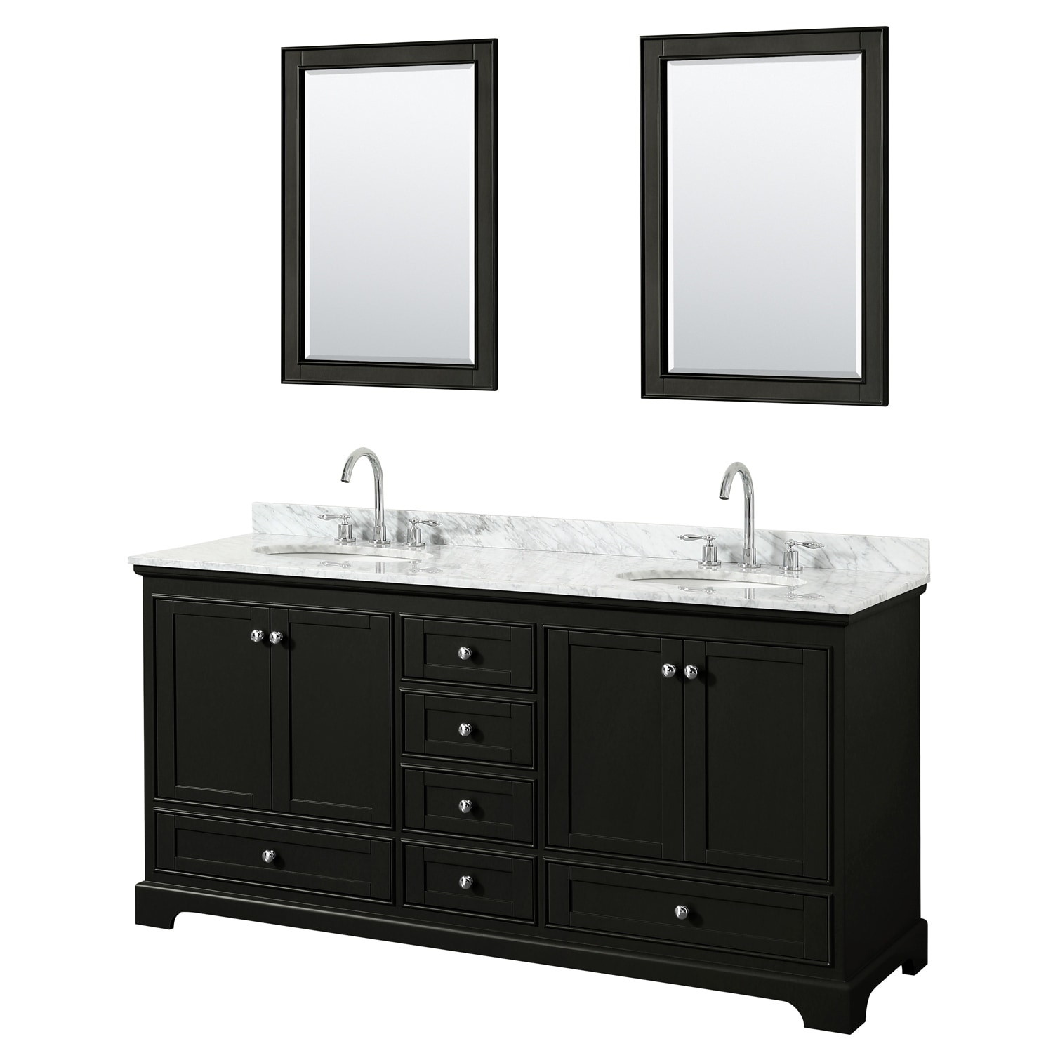 Deborah 72-inch Dark Espresso Double Vanity,Oval Sinks,24-inch Mirrors