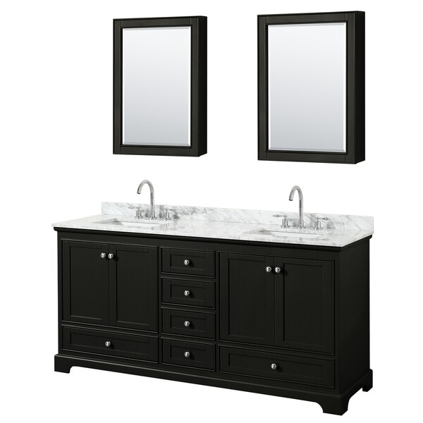 Deborah 72-inch Dark Espresso Double Vanity, Square Sinks, Med Cabs