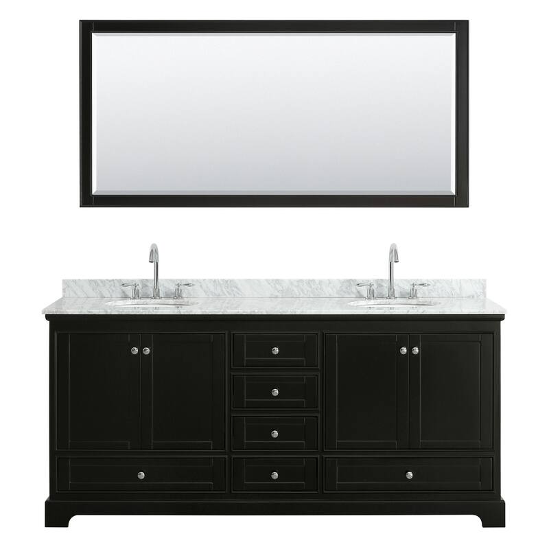 Deborah 80-inch Dark Espresso Double Vanity, Oval Sinks,70-inch Mirror
