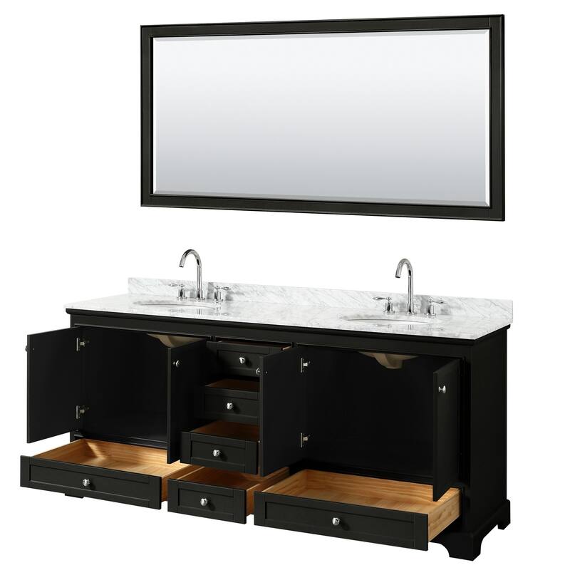 Deborah 80-inch Dark Espresso Double Vanity, Oval Sinks,70-inch Mirror
