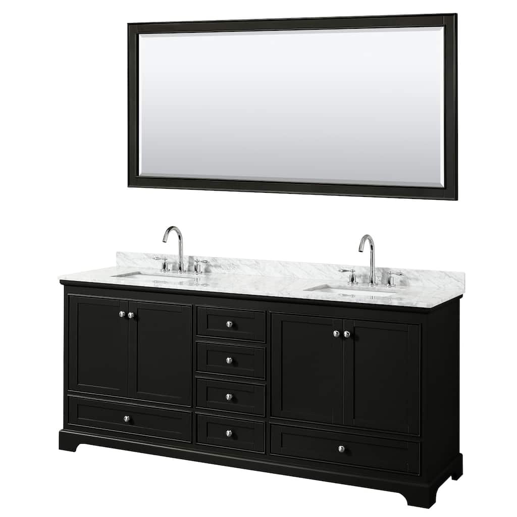 Deborah 80-inch Dark Espresso DBL Vanity, Square Sinks, 70-inch Mirror