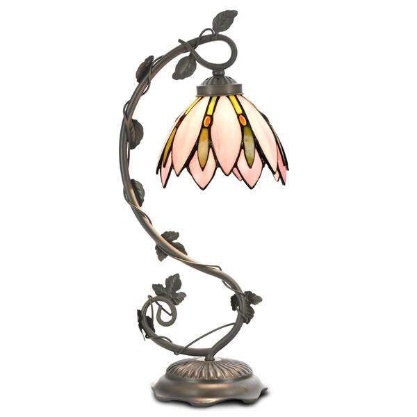 Shop Tiffany Style Pumpkin Light Table Lamp Pink Floral Leaf Lotus
