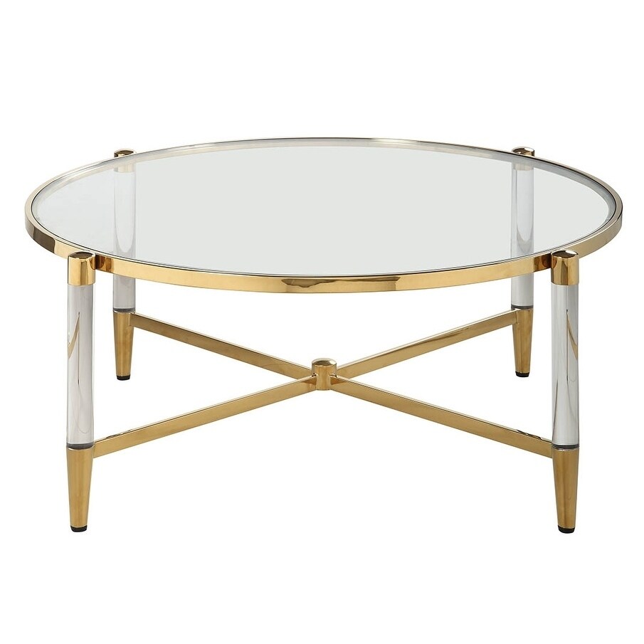 Somette  Dante Brass/Goldtone Acrylic/Steel/Glass Round Cocktail Table