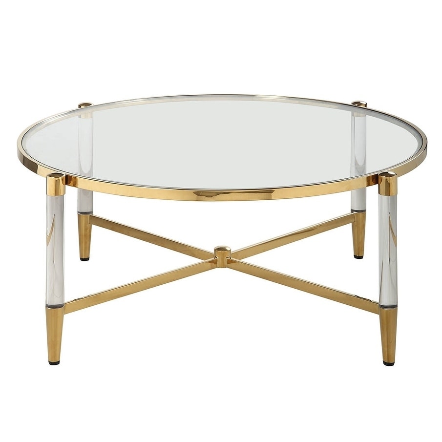 Shop Somette Dante Brass Goldtone Acrylic Steel Glass Round