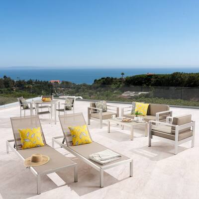 Cape Coral Outdoor Dining Set + Conversation Set + Chaise Lounges + Coffee Table by Christopher Knight Home