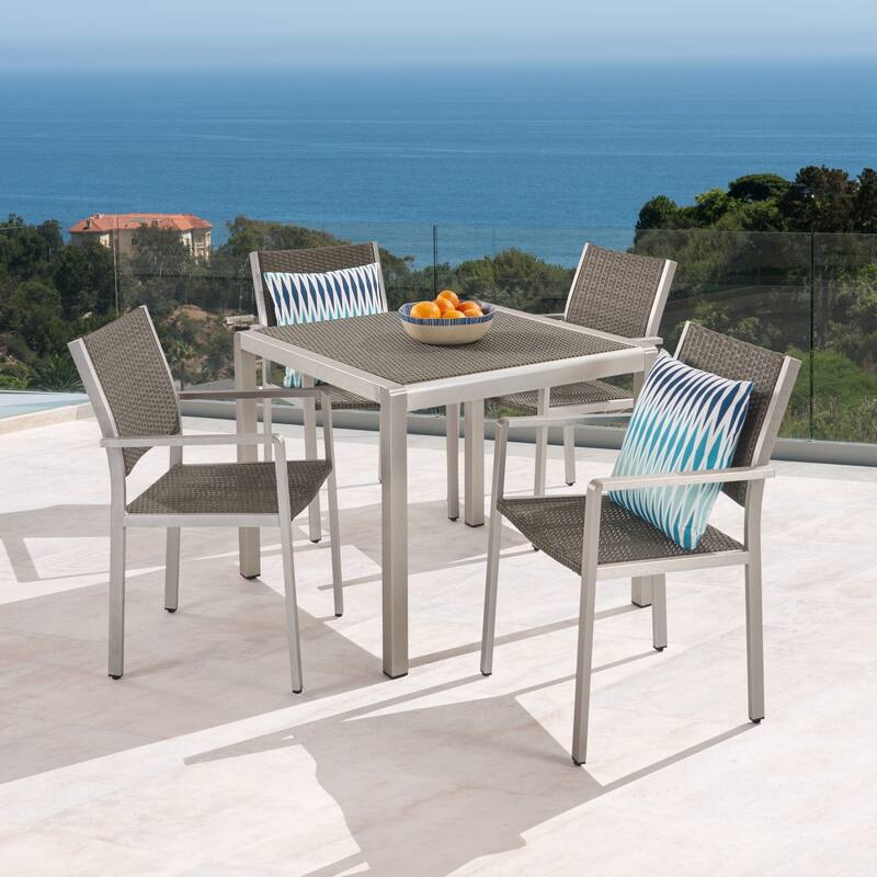 Cape Coral Outdoor 4-Seater Aluminum and Wicker Dining Set by Christopher Knight Home