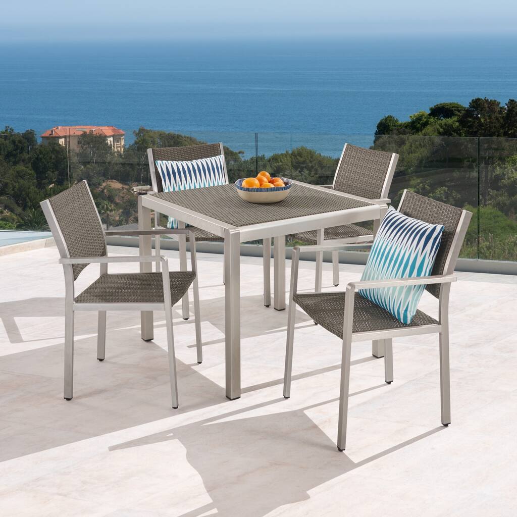 Cape Coral Outdoor 4-Seater Aluminum and Wicker Dining Set by Christopher Knight Home