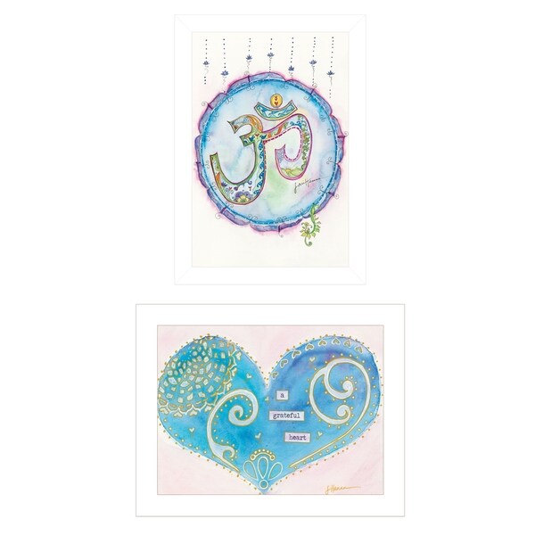 "Grateful Heart/OM" 2-Piece Vignette by Moises Levy, White Frame