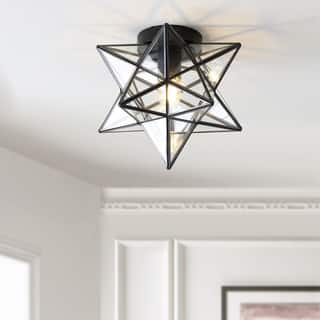 Stella 9.75" Moravian Star Metal/Glass LED Flush Mount, Oil Rubbed Bronze by JONATHAN Y
