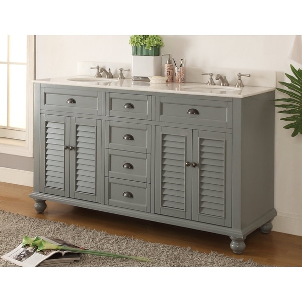 62" Glennville Double Sink Vintage Style Gray Bathroom Sink Vanity