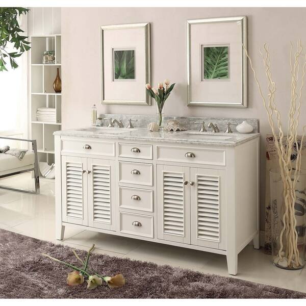 Shop 60 Benton Collection Kalani Double Sink White Bathroom Vanity Overstock 25435402