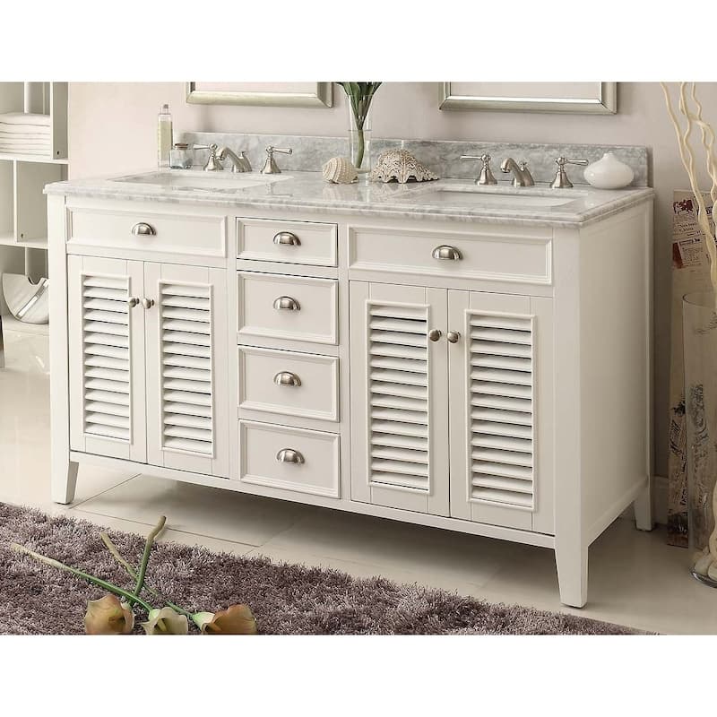 60" Benton Collection Kalani Double Sink White Bathroom Vanity - N/A