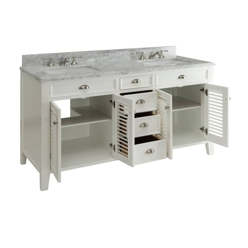60" Benton Collection Kalani Double Sink White Bathroom Vanity