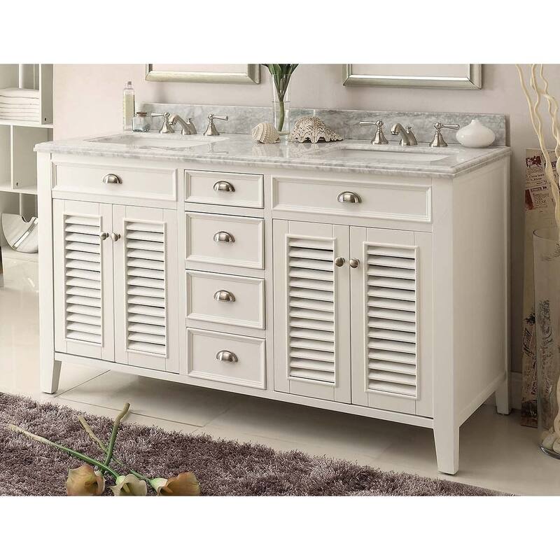 60" Benton Collection Kalani Double Sink White Bathroom Vanity