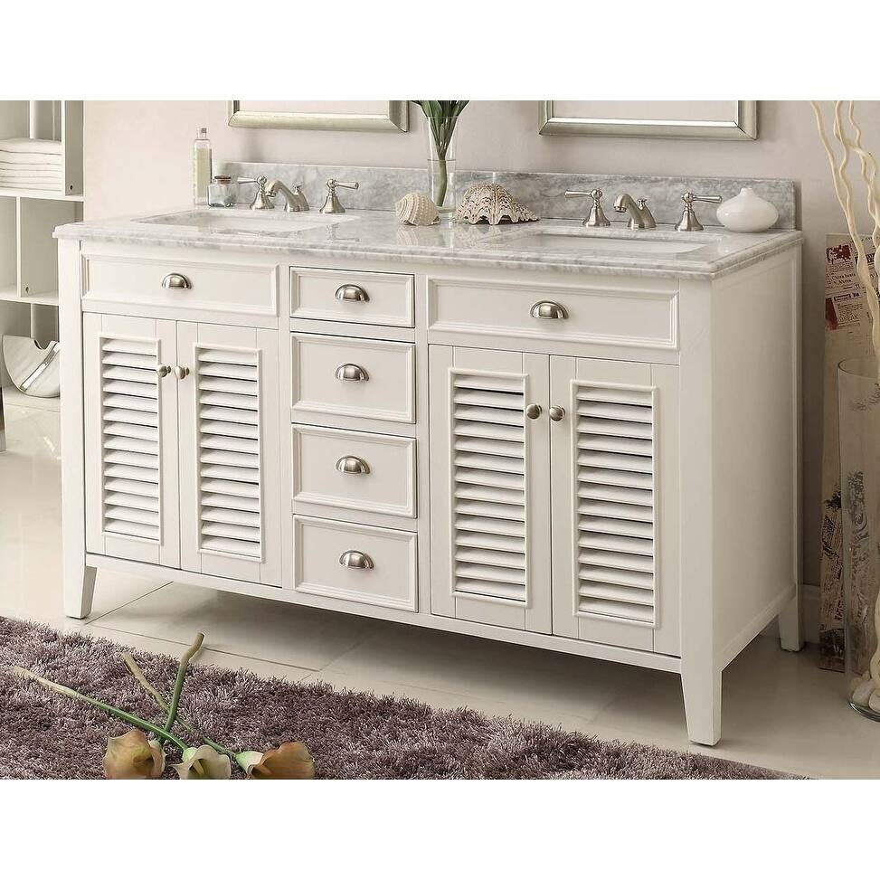 60" Benton Collection Kalani Double Sink White Bathroom Vanity