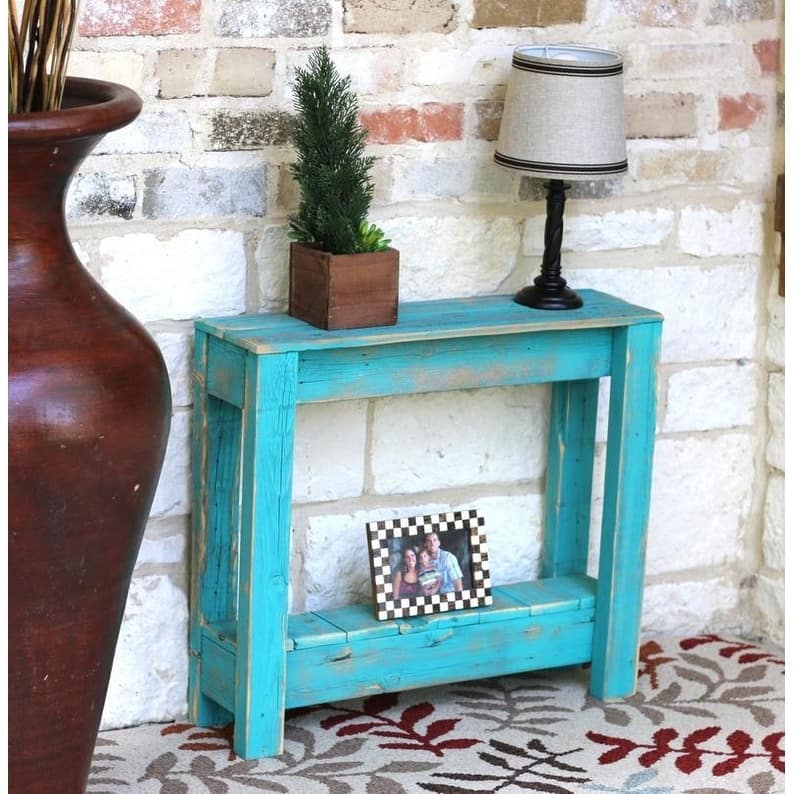 Rustic Bohemian Side Table - Turquoise - Wood