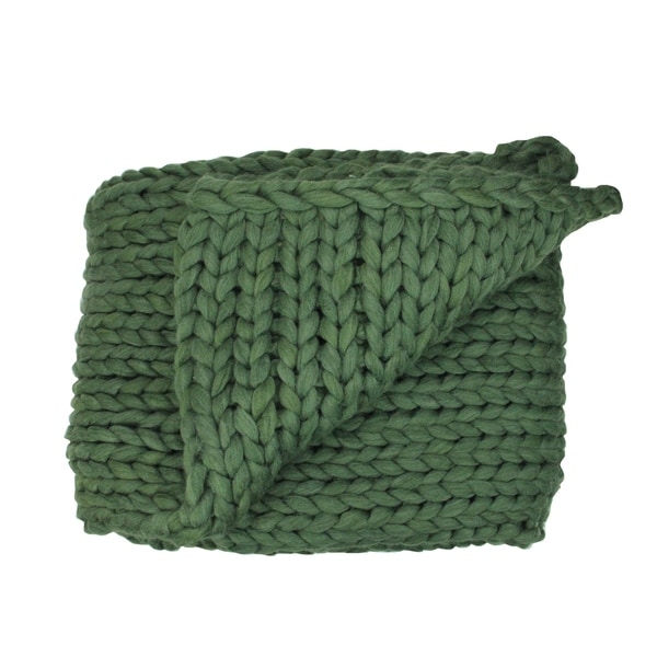 Hunter Green Cable Knit Plush Throw Blanket 60" x 50"