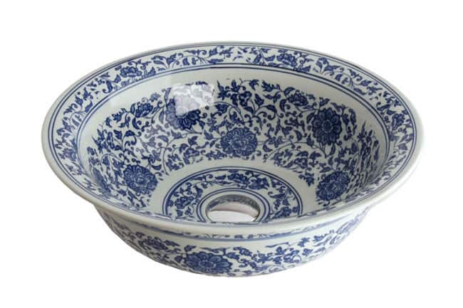 Fontaine Antiqued Blue and White Porcelain Bathroom Vessel Sink