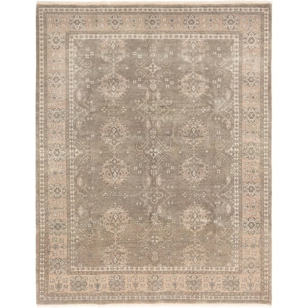 ECARPETGALLERY Hand-knotted Finest Ushak Dark Grey Wool Rug - 7'10 x 10'0