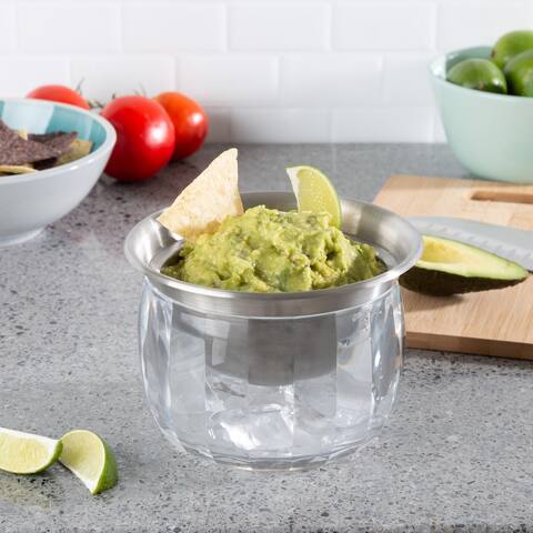 Cold Dip Bowl-Chilled Serving Dish with Ice Chamber For Dip, Hummus, Dressing, Salsa, Guacamole, and More by Classic Cuisine