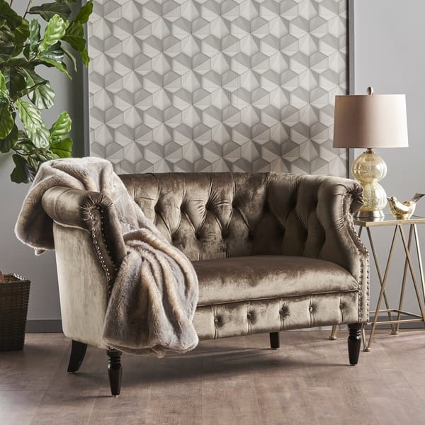 Milani Tufted Scroll Arm Velvet Loveseat by Christopher Knight Home in