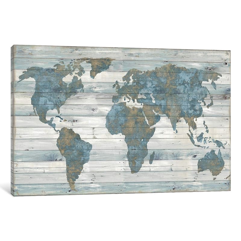 iCanvas ''World Map On Wood'' by Janie Macdowell