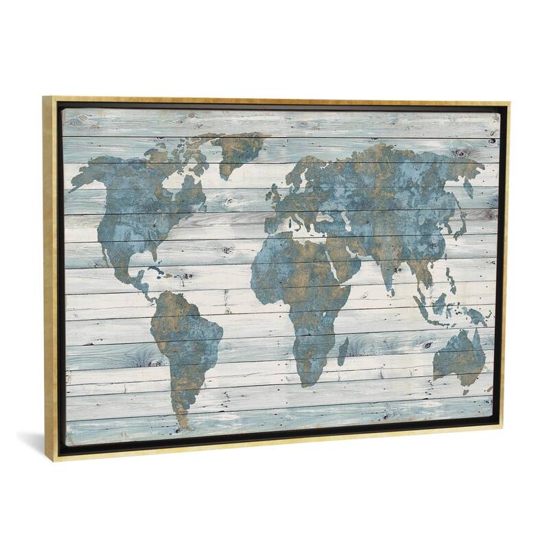 iCanvas ''World Map On Wood'' by Janie Macdowell