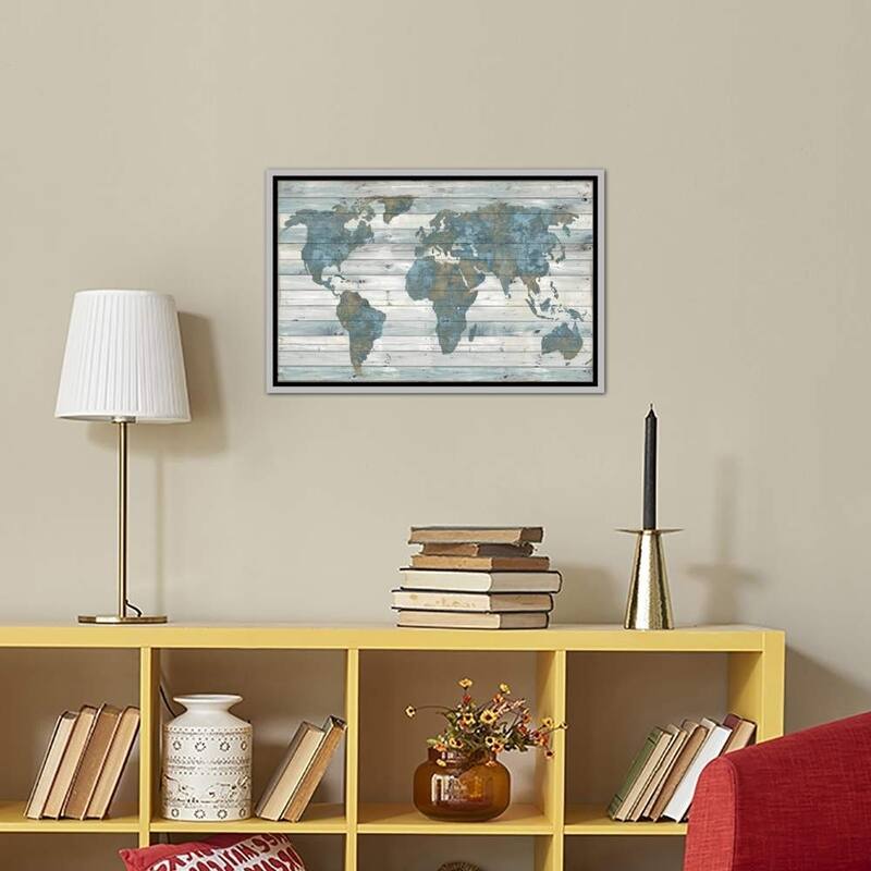 iCanvas ''World Map On Wood'' by Janie Macdowell