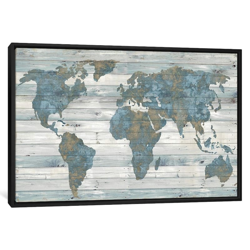 iCanvas ''World Map On Wood'' by Janie Macdowell