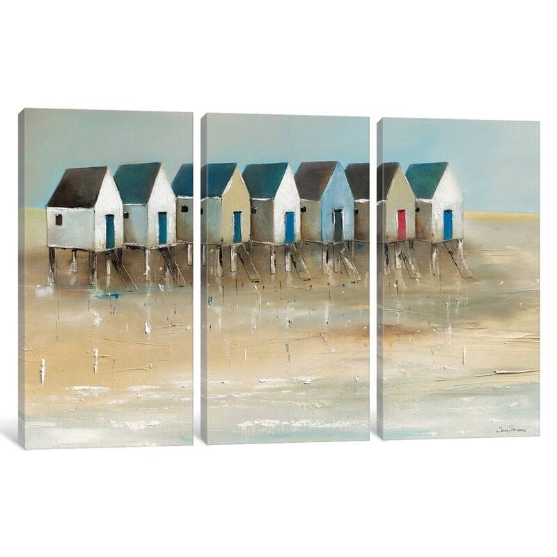 iCanvas ''Beach Cabins I'' by Jean Jauneau
