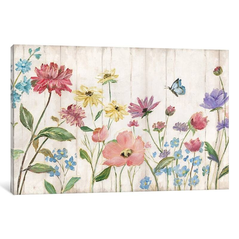 iCanvas 'Wildflower Flutter On Wood' by Nan