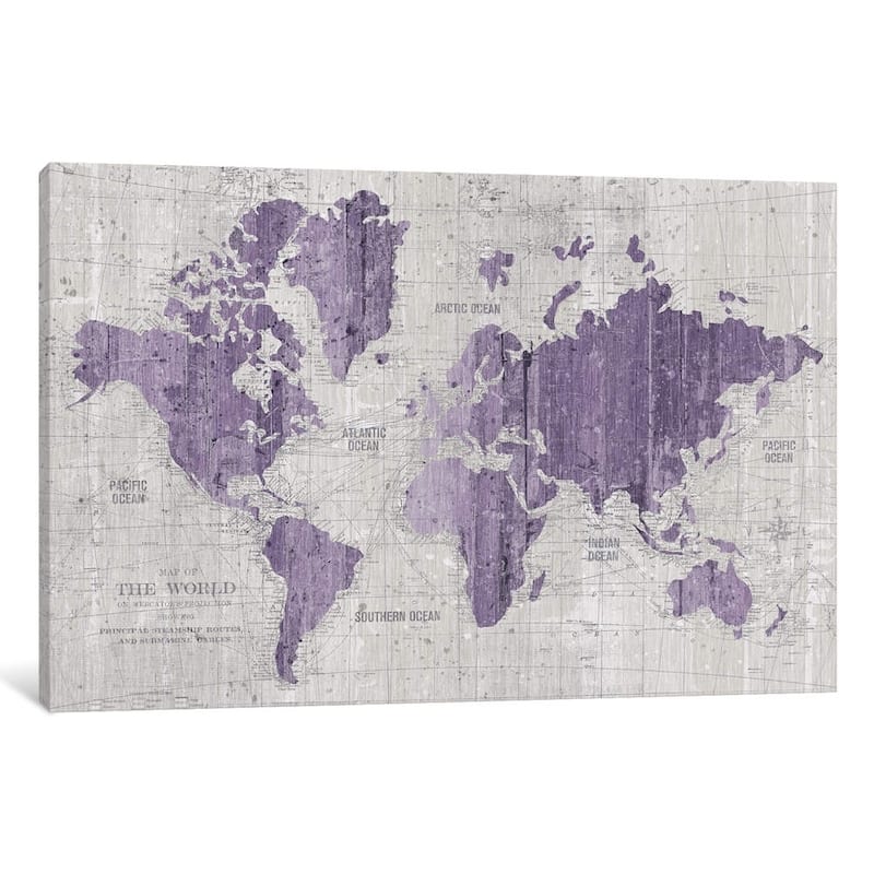 iCanvas ''Old World Map In Purple And Gray'' by Wild Apple Portfolio