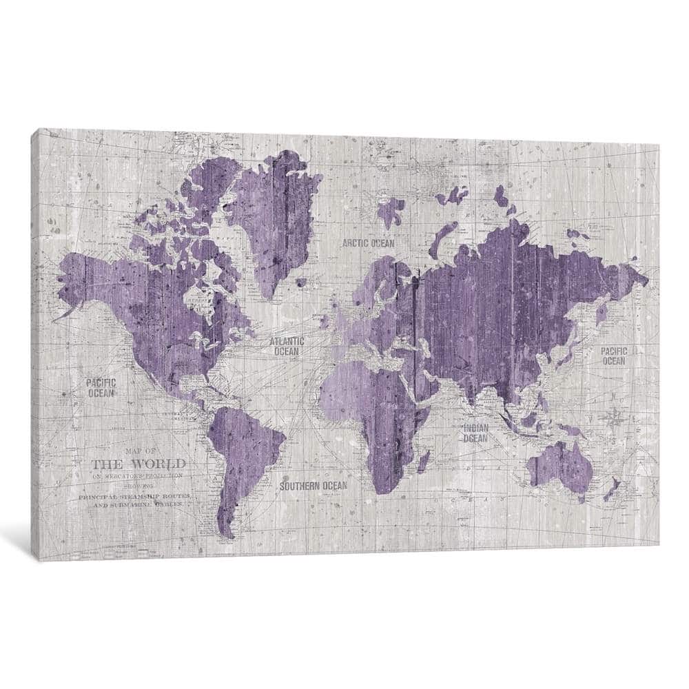 iCanvas ''Old World Map In Purple And Gray'' by Wild Apple Portfolio
