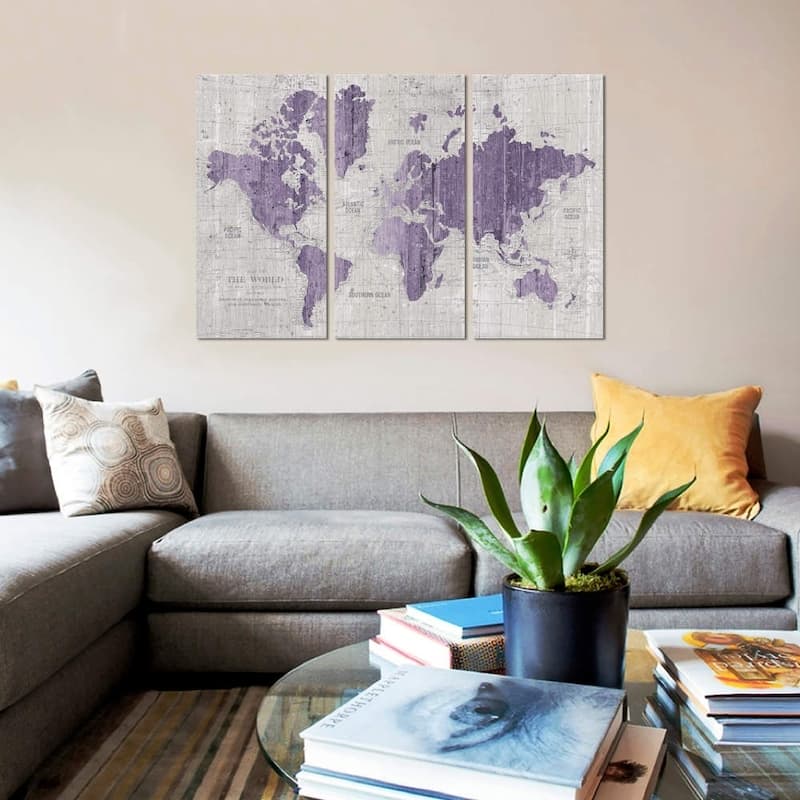 iCanvas ''Old World Map In Purple And Gray'' by Wild Apple Portfolio