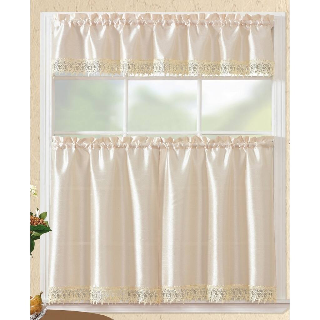 Brazil Macrame Border Tier and Valance Kitchen Curtain Set