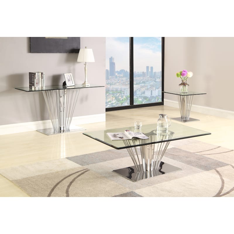 Somette Fiona Stainless Steel Clear/Silver Square Lamp Table