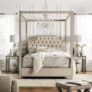 Canopy Bed King Online At Our Best Bedroom Gatlyn Tufted Linen Nailhead Canopy Bed By Inspire Q Bold