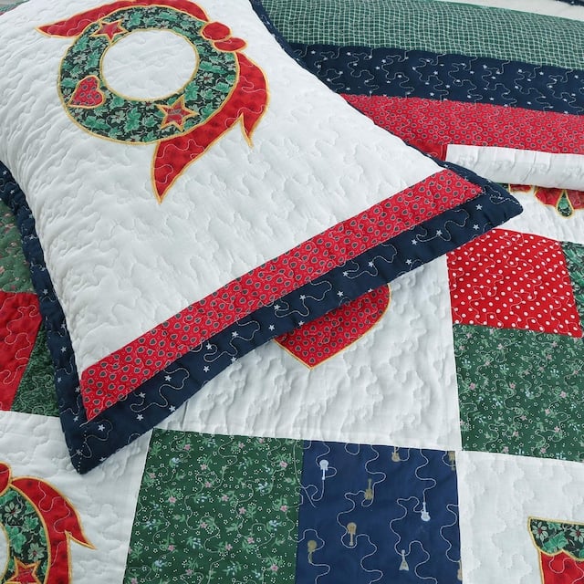 Cozy Line Merry Christmas Cotton Reversible Quilt Set