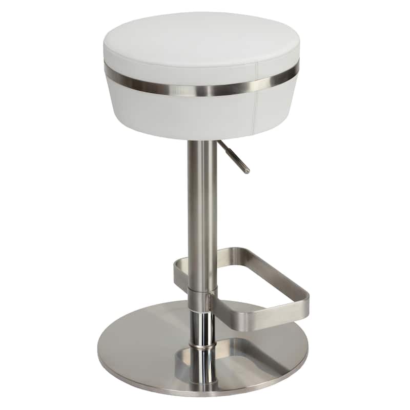 Cortesi Home Athena Premium Adjustable Backless Round Barstool in Brushed Stainless Steel with Heavy Solid Base, Snow White