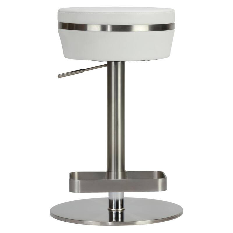 Cortesi Home Athena Premium Adjustable Backless Round Barstool in Brushed Stainless Steel with Heavy Solid Base, Snow White